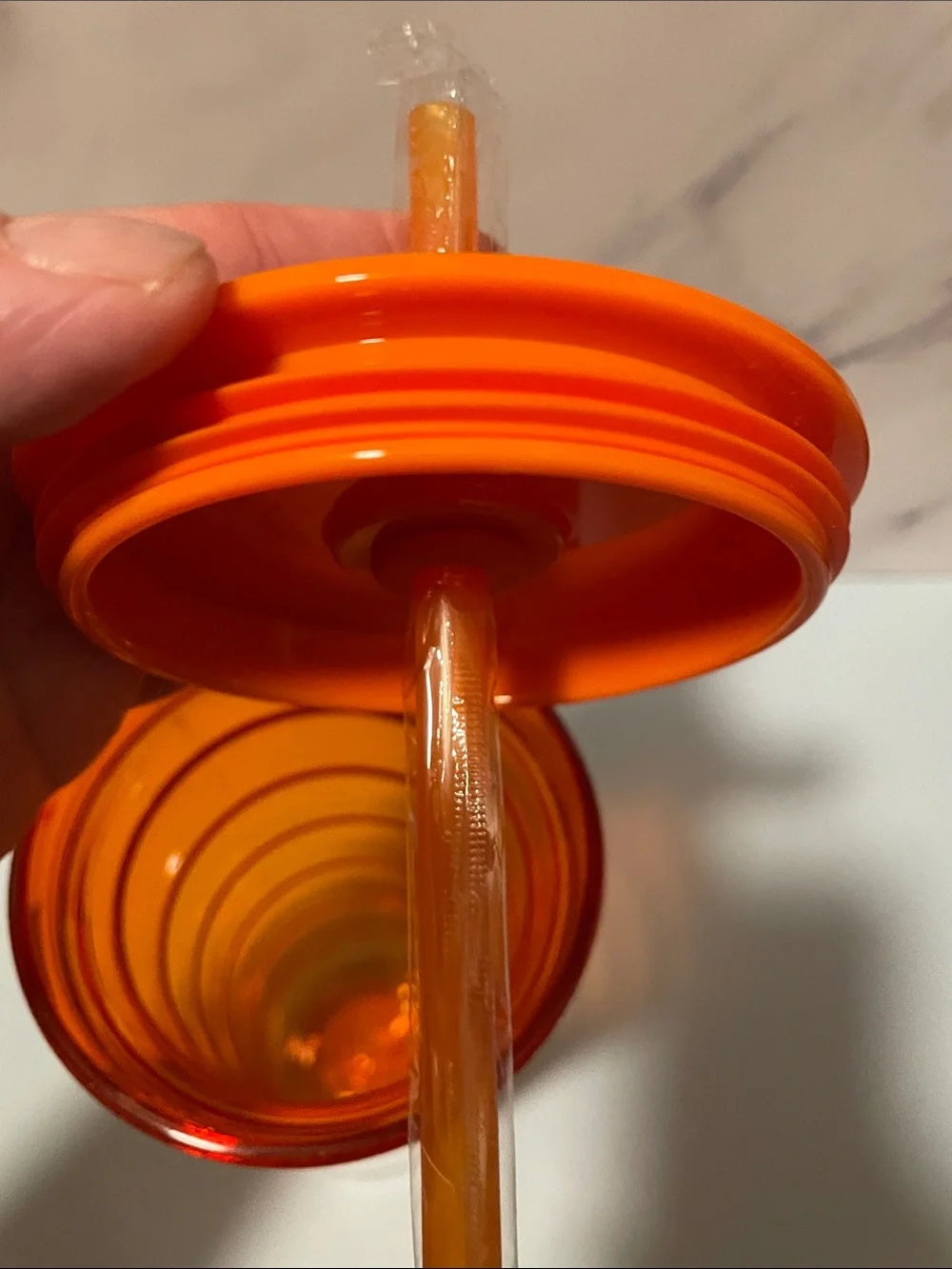 DUNKIN Bubble Acrylic Tumbler Orange 24 oz. & Orange Insert & Straw NWOT